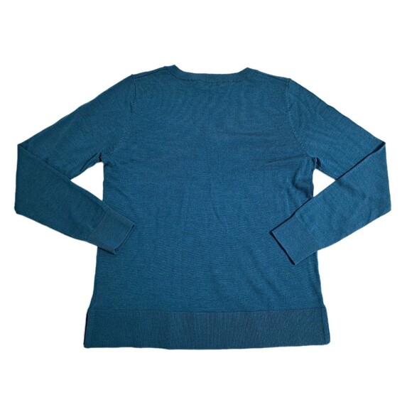 Katherine Barclay 100% Merino Extra Fine Wool V-Neck Sweater Teal Blue Medium - Picture 5 of 8